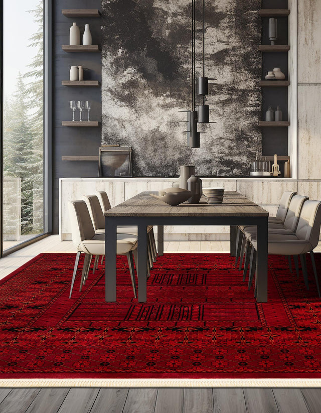 Red 5' 3 x 5' 3 Tekke Square Area Rug Classic Traditional Vintage Design Carpet for Living Rooms, Dining, Bedrooms, Office Space for Sale at Rug Engine