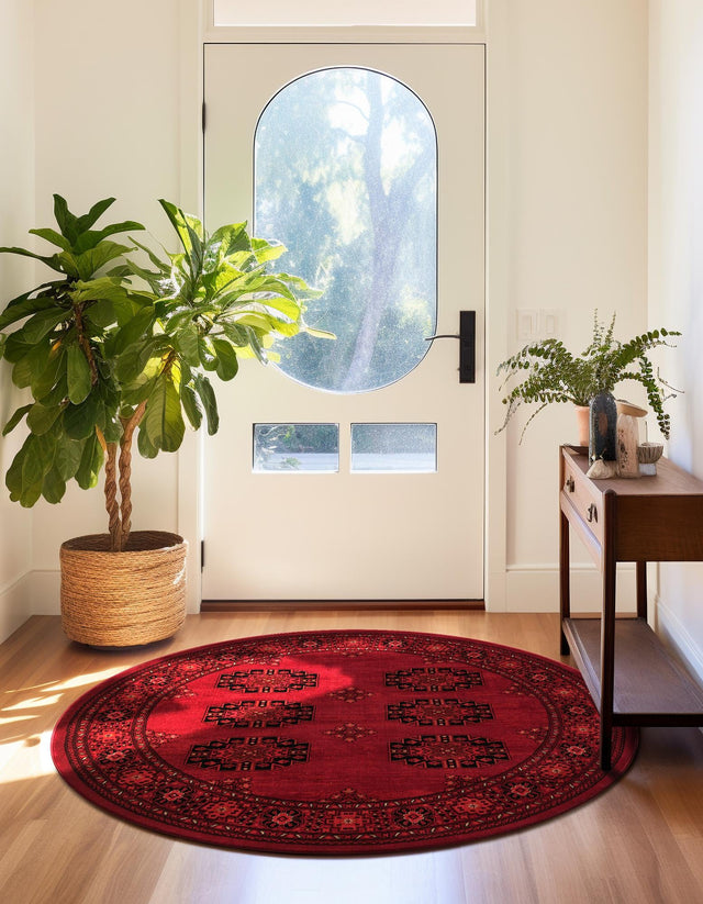 Red 4' 1 x 4' 1 Tekke Round Area Rug Classic Traditional Vintage Design Carpet for Living Rooms, Dining, Bedrooms, Office Space for Sale at Rug Engine