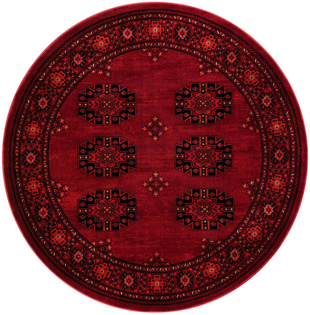 Red 5' 3 x 5' 3 Tekke Round Area Rug Classic Traditional Vintage Design Carpet for Living Rooms, Dining, Bedrooms, Office Space for Sale at Rug Engine