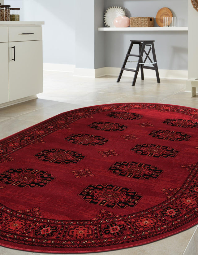 Red 6' 1 x 9' Tekke Oval Area Rug Classic Traditional Vintage Design Carpet for Living Rooms, Dining, Bedrooms, Office Space for Sale at Rug Engine