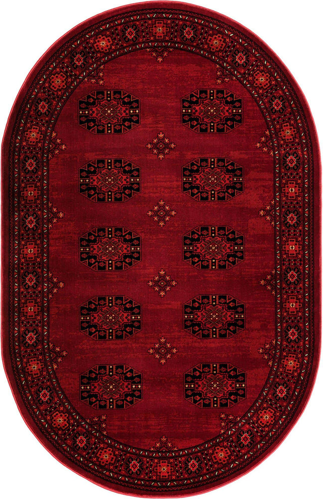 Red 5' 3 x 8' Tekke Oval Area Rug Classic Traditional Vintage Design Carpet for Living Rooms, Dining, Bedrooms, Office Space for Sale at Rug Engine