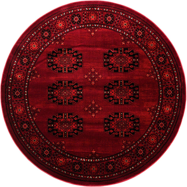 Red 6' 1 x 6' 1 Tekke Round Area Rug Classic Traditional Vintage Design Carpet for Living Rooms, Dining, Bedrooms, Office Space for Sale at Rug Engine