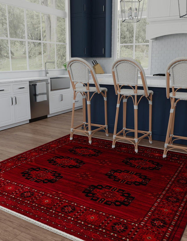 Red 5' 3 x 5' 3 Tekke Square Area Rug Classic Traditional Vintage Design Carpet for Living Rooms, Dining, Bedrooms, Office Space for Sale at Rug Engine