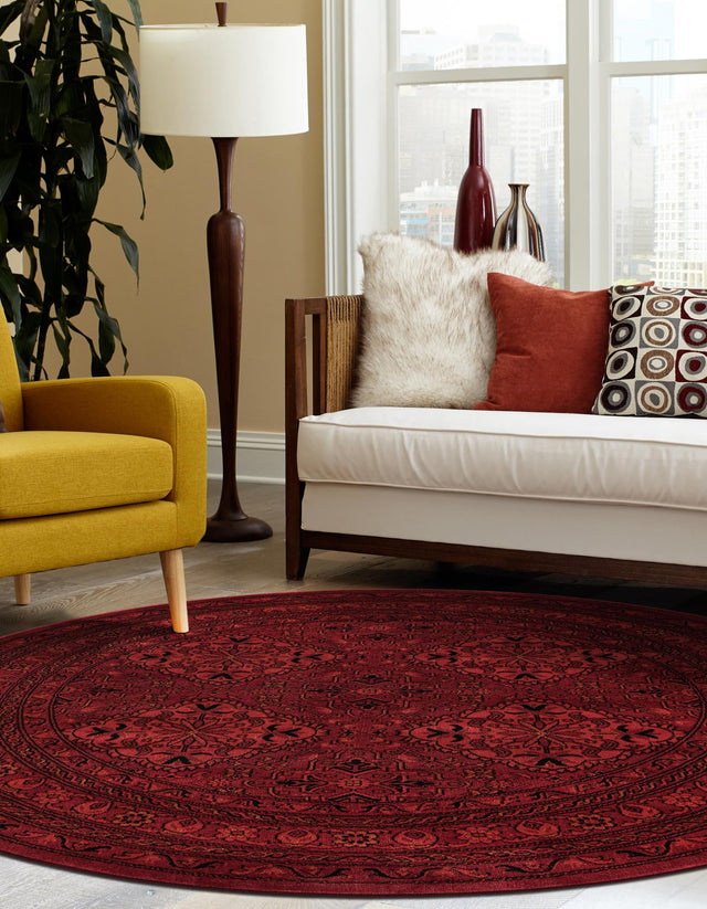 Red 5' 3 x 5' 3 Tekke Round Area Rug Classic Traditional Vintage Design Carpet for Living Rooms, Dining, Bedrooms, Office Space for Sale at Rug Engine