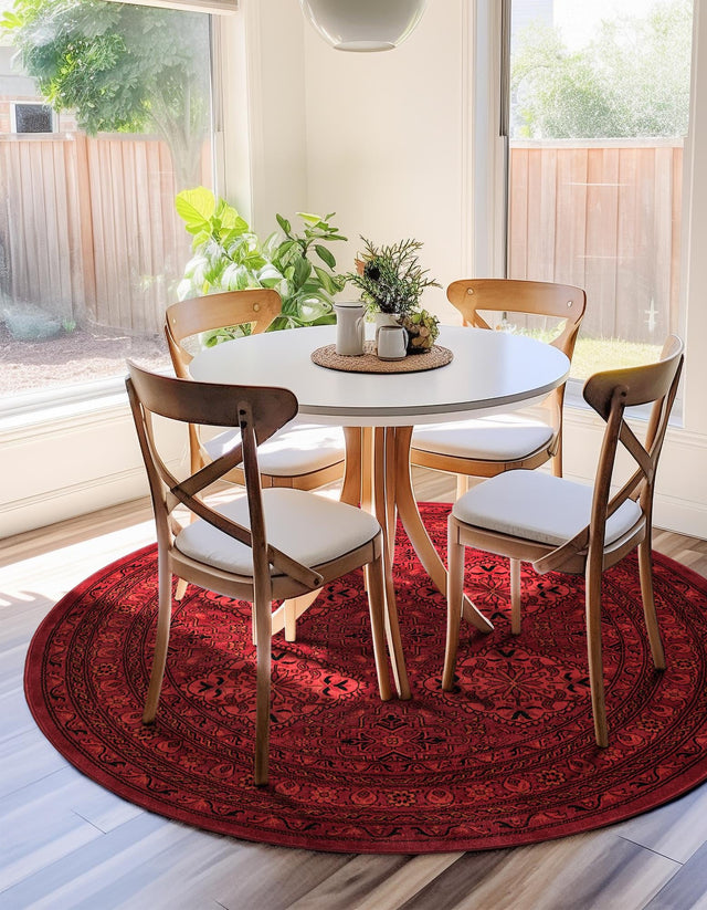 Red 3' 1 x 3' 1 Tekke Round Area Rug Classic Traditional Vintage Design Carpet for Living Rooms, Dining, Bedrooms, Office Space for Sale at Rug Engine