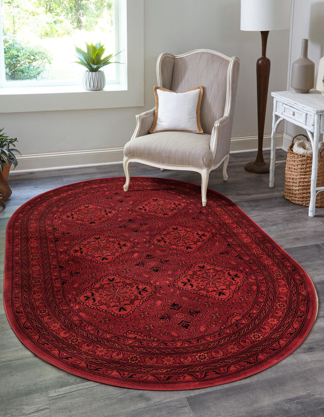 Red 4' 1 x 6' 1 Tekke Oval Area Rug Classic Traditional Vintage Design Carpet for Living Rooms, Dining, Bedrooms, Office Space for Sale at Rug Engine