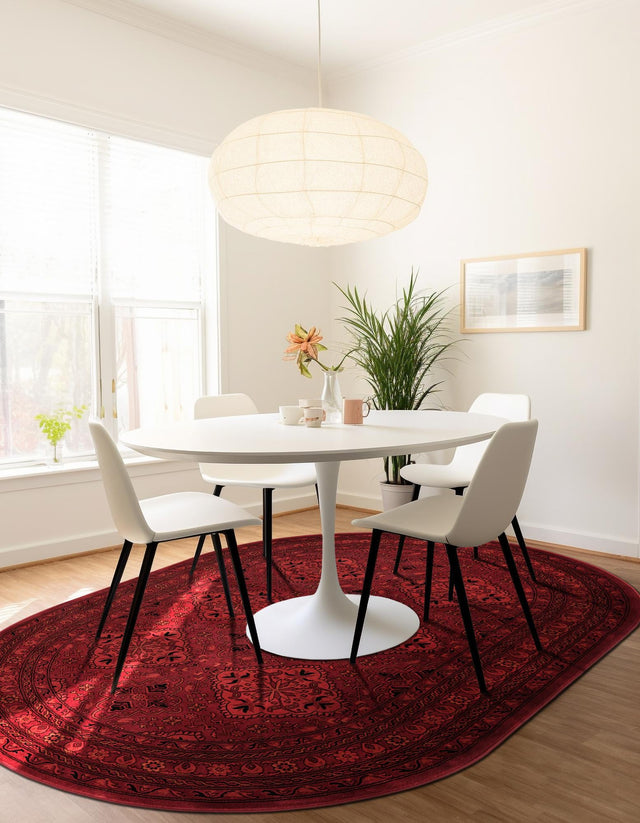 Red 4' 1 x 6' 1 Tekke Oval Area Rug Classic Traditional Vintage Design Carpet for Living Rooms, Dining, Bedrooms, Office Space for Sale at Rug Engine