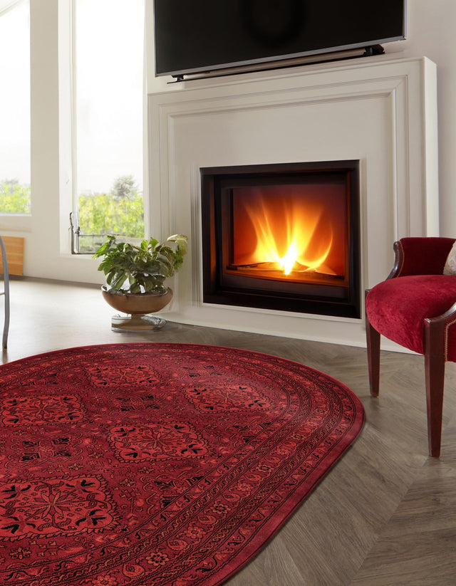 Red 4' 1 x 6' 1 Tekke Oval Area Rug Classic Traditional Vintage Design Carpet for Living Rooms, Dining, Bedrooms, Office Space for Sale at Rug Engine