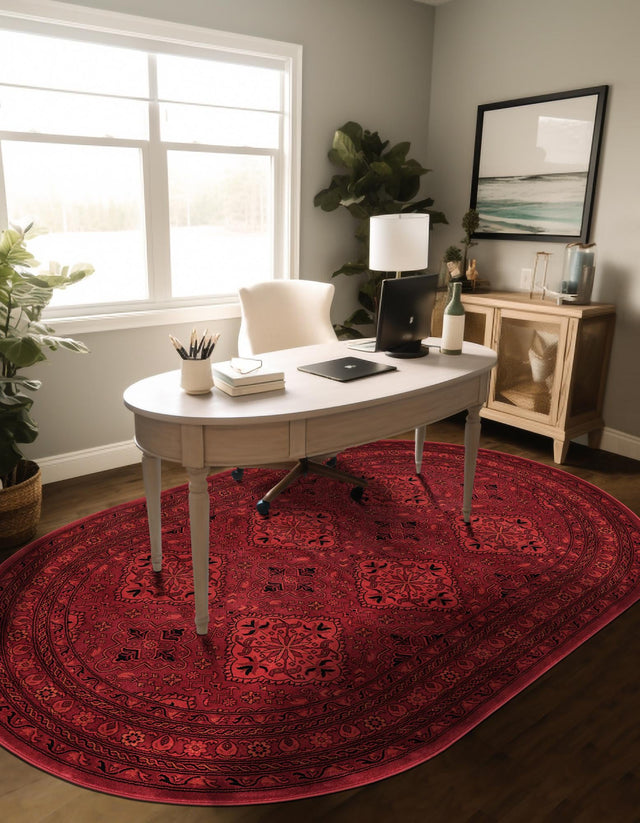 Red 4' 1 x 6' 1 Tekke Oval Area Rug Classic Traditional Vintage Design Carpet for Living Rooms, Dining, Bedrooms, Office Space for Sale at Rug Engine