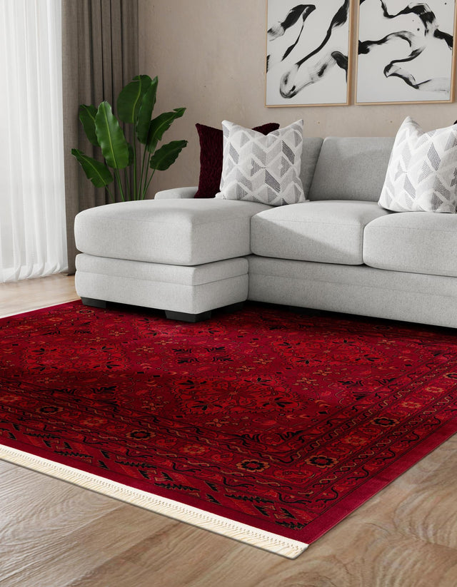 Red 7' 10 x 7' 10 Tekke Square Area Rug Classic Traditional Vintage Design Carpet for Living Rooms, Dining, Bedrooms, Office Space for Sale at Rug Engine