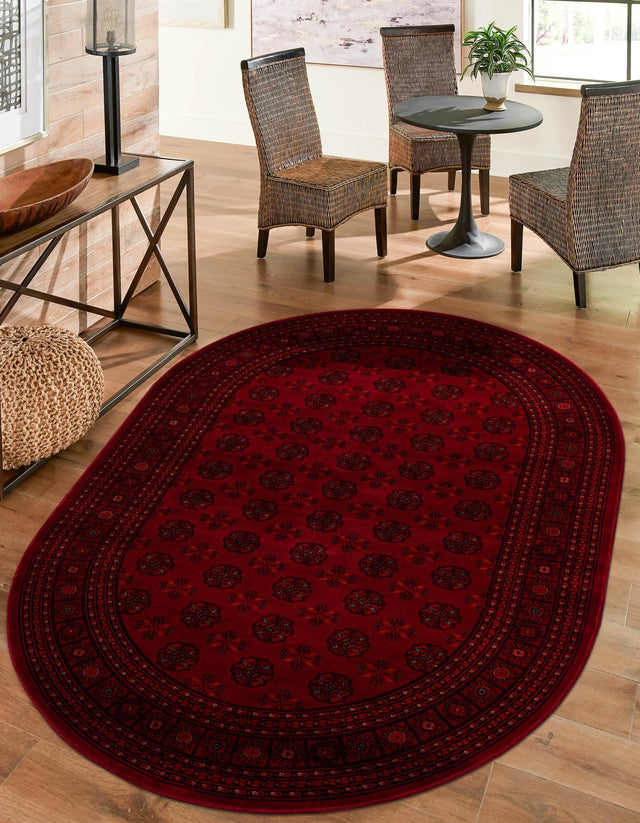 Red 5' 3 x 8' Tekke Oval Area Rug Classic Traditional Vintage Design Carpet for Living Rooms, Dining, Bedrooms, Office Space for Sale at Rug Engine