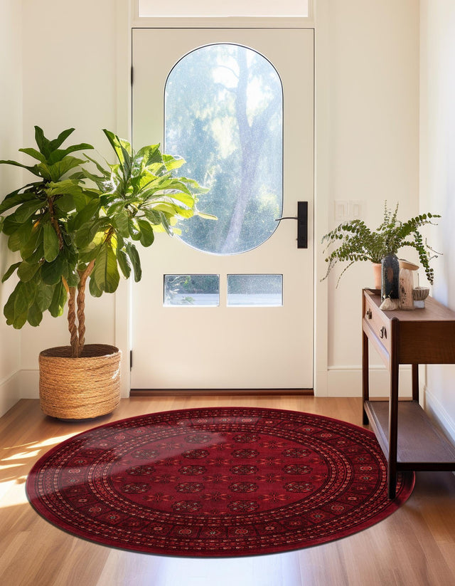 Red 5' 3 x 5' 3 Tekke Round Area Rug Classic Traditional Vintage Design Carpet for Living Rooms, Dining, Bedrooms, Office Space for Sale at Rug Engine