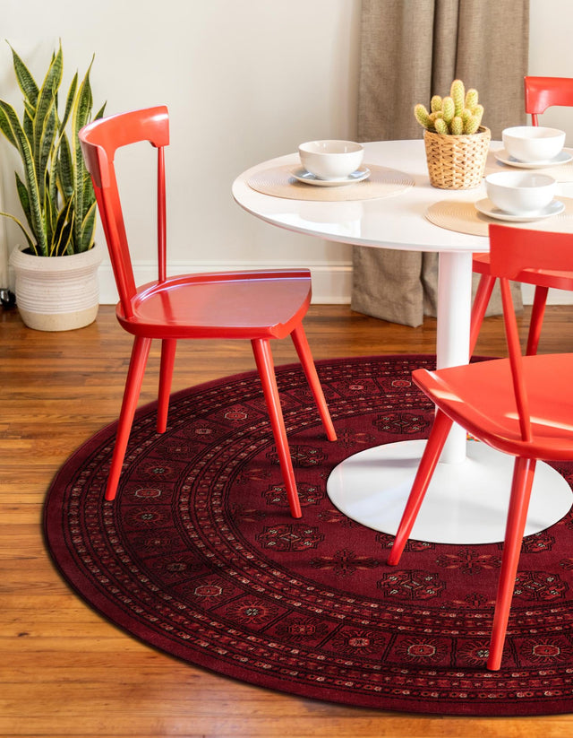 Red 5' 3 x 5' 3 Tekke Round Area Rug Classic Traditional Vintage Design Carpet for Living Rooms, Dining, Bedrooms, Office Space for Sale at Rug Engine