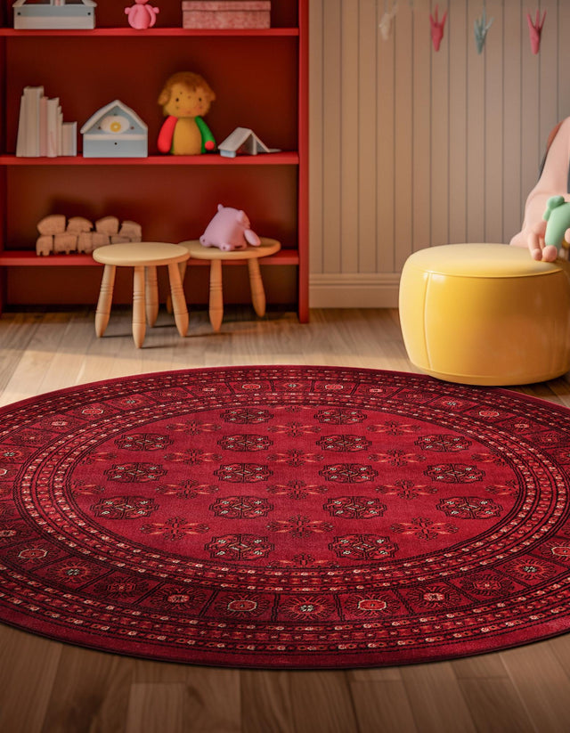 Red 5' 3 x 5' 3 Tekke Round Area Rug Classic Traditional Vintage Design Carpet for Living Rooms, Dining, Bedrooms, Office Space for Sale at Rug Engine