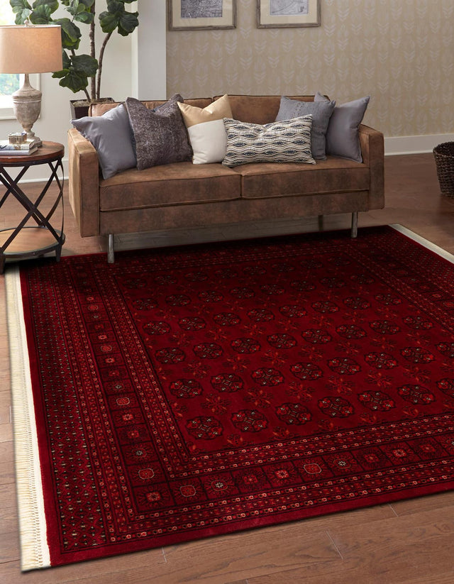 Red 6' 1 x 6' 1 Tekke Square Area Rug Classic Traditional Vintage Design Carpet for Living Rooms, Dining, Bedrooms, Office Space for Sale at Rug Engine