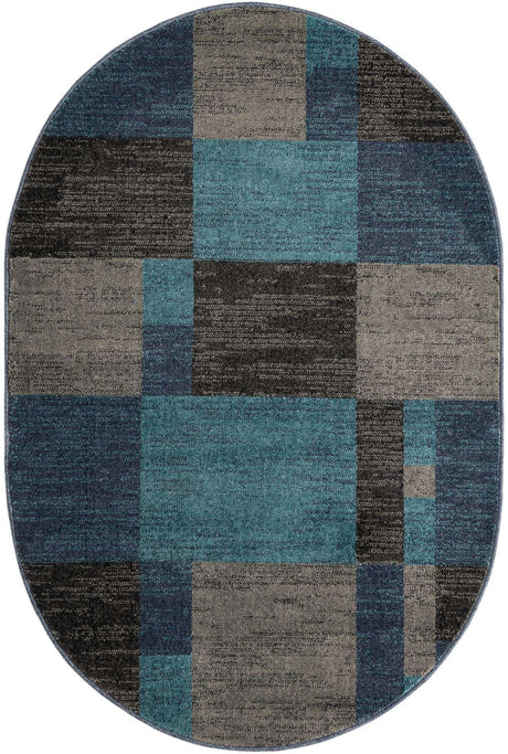 Blue Gray 4' 1 x 6' 1 Autumn Oval Area Rug 100% Polypropylene Durable Jute Backing Living Dining Room Bedroom Office Modern Decor Carpet for Sale at Rug Engine