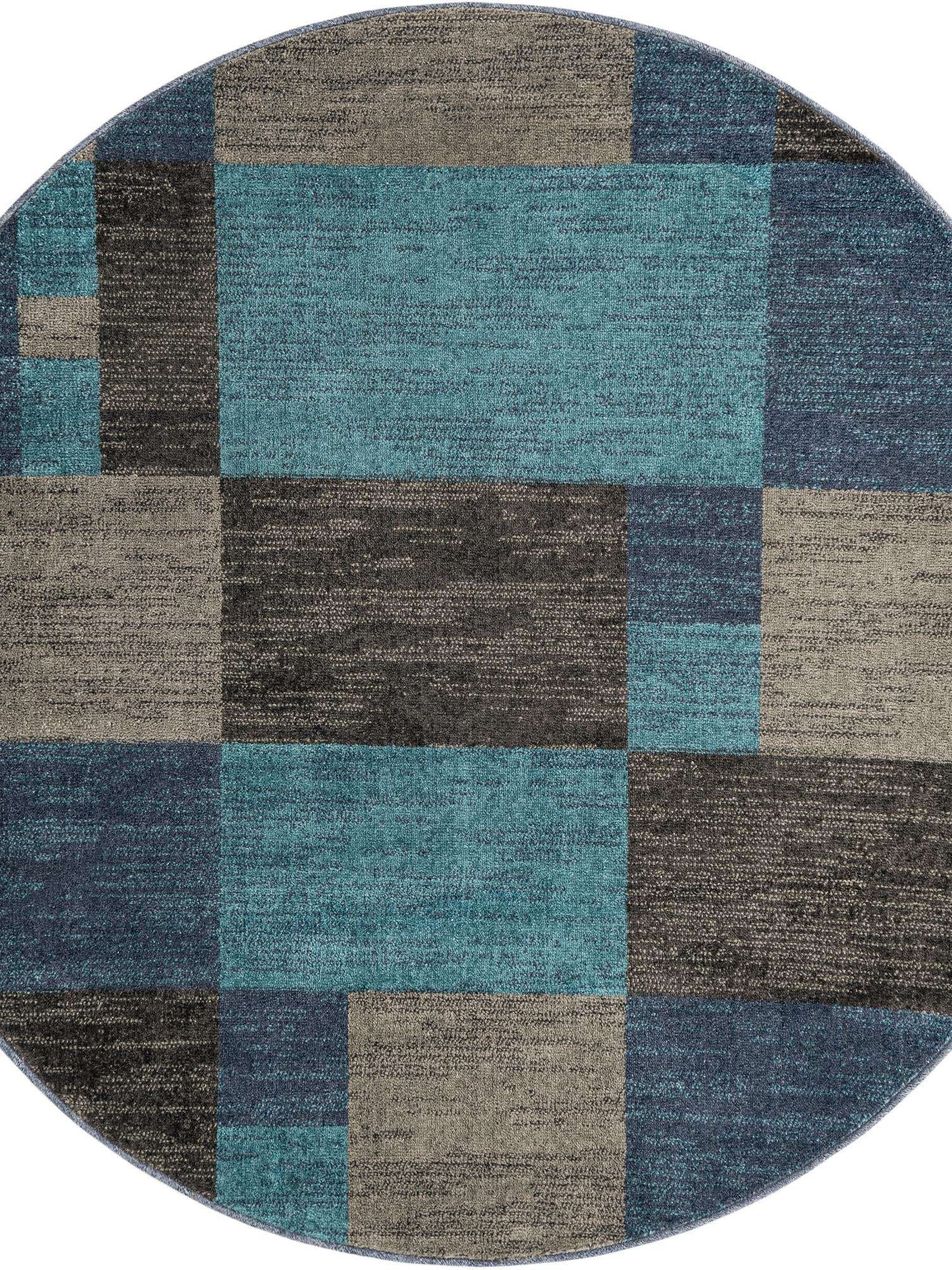 Blue Gray 6' 1 x 6' 1 Autumn Round Area Rug 100% Polypropylene Durable Jute Backing Living Dining Room Bedroom Office Modern Decor Carpet for Sale at Rug Engine