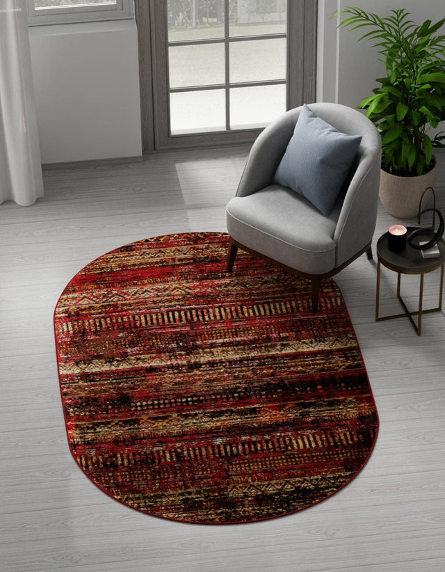 Burgundy 4' 1 x 6' 1 Saturn Oval Area Rug Stain Resistant Easy Clean Classic Vintage Design Durable Carpet for Affordable Home Interiors for Sale at Rug Engine