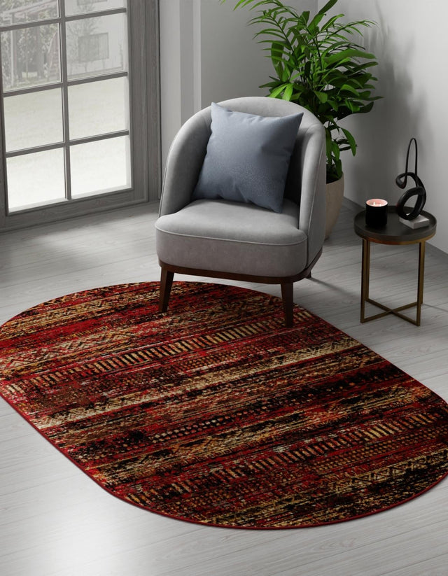 Burgundy 5' 3 x 8' Saturn Oval Area Rug Stain Resistant Easy Clean Classic Vintage Design Durable Carpet for Affordable Home Interiors for Sale at Rug Engine
