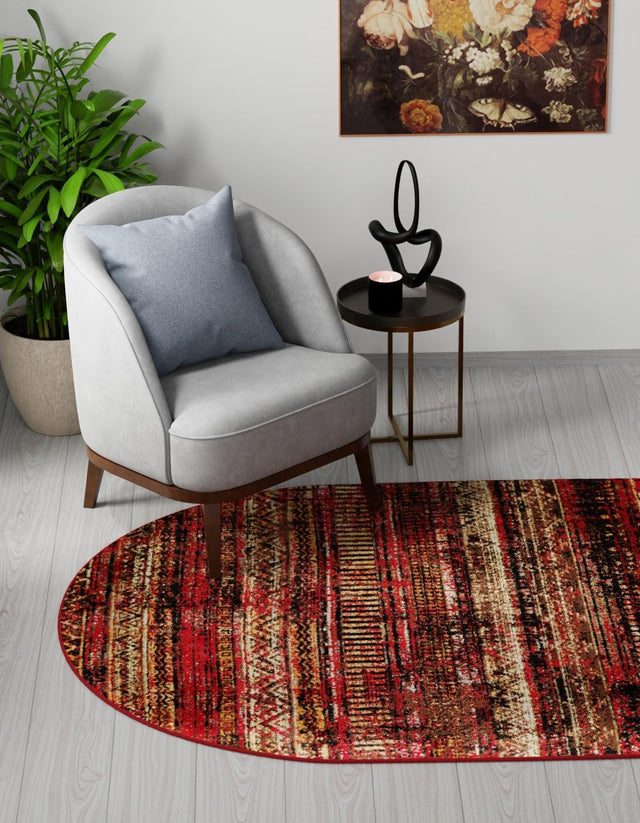 Burgundy 4' 1 x 6' 1 Saturn Oval Area Rug Stain Resistant Easy Clean Classic Vintage Design Durable Carpet for Affordable Home Interiors for Sale at Rug Engine