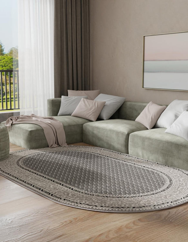 Gray 4' 1 x 6' 1 Williamsburg Oval Area Rug 100% Polypropylene With Cotton Backing Durable Easy Clean Stain Resistant Carpet for Sale at Rug Engine
