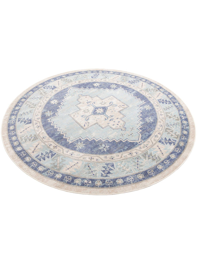 Sky blue 7' 10 x 7' 10 Whitney Round Area Rug Classic Vintage Distressed Look Traditional Persian Inspired Carpet for Home Decor for Sale at Rug Engine