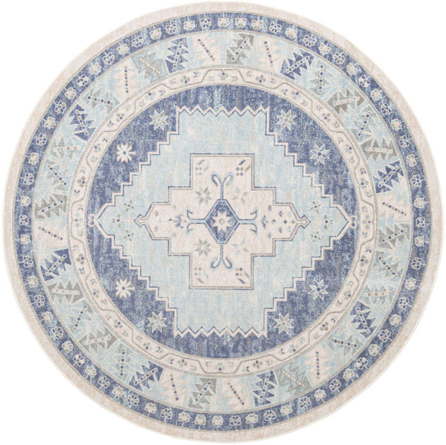 Sky blue 7' 10 x 7' 10 Whitney Round Area Rug Classic Vintage Distressed Look Traditional Persian Inspired Carpet for Home Decor for Sale at Rug Engine