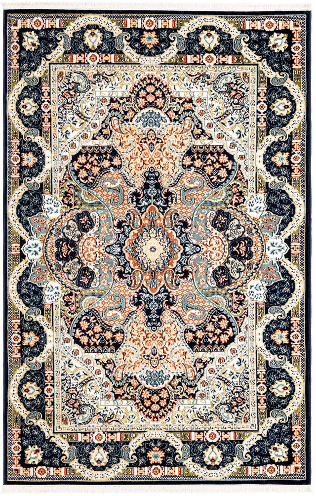 Navy Blue 4' 1 x 6' 1 Narenj Rectangle Area Rug 85% Polypropylene & 15% Polyester Traditional Classic Carpet for Living, Dining, Bedrooms, Office for Sale at Rug Engine