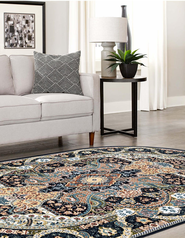 Navy Blue 7' 10 x 10' Narenj Oval Area Rug 85% Polypropylene & 15% Polyester Traditional Classic Carpet for Living, Dining, Bedrooms, Office for Sale at Rug Engine