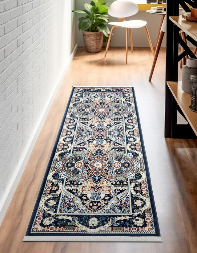 Navy Blue 2' 11 x 13' 1 Narenj Runner Area Rug 85% Polypropylene & 15% Polyester Traditional Classic Carpet for Living, Dining, Bedrooms, Office for Sale at Rug Engine