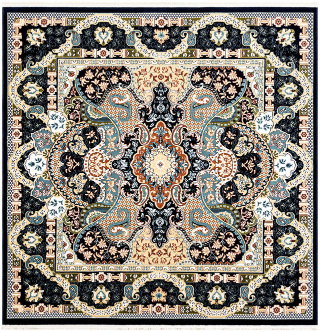 Navy Blue 6' 1 x 6' 1 Narenj Square Area Rug 85% Polypropylene & 15% Polyester Traditional Classic Carpet for Living, Dining, Bedrooms, Office for Sale at Rug Engine