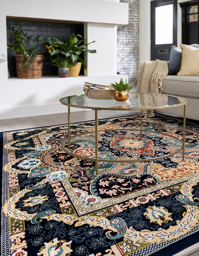 Navy Blue 7' 10 x 7' 10 Narenj Square Area Rug 85% Polypropylene & 15% Polyester Traditional Classic Carpet for Living, Dining, Bedrooms, Office for Sale at Rug Engine