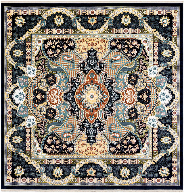 Navy Blue 7' 10 x 7' 10 Narenj Square Area Rug 85% Polypropylene & 15% Polyester Traditional Classic Carpet for Living, Dining, Bedrooms, Office for Sale at Rug Engine
