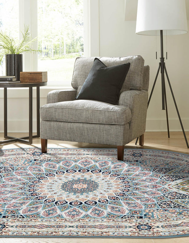 Blue 4' 1 x 6' 1 Narenj Oval Area Rug 85% Polypropylene & 15% Polyester Traditional Classic Carpet for Living, Dining, Bedrooms, Office for Sale at Rug Engine