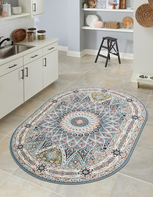Blue 3' 1 x 5' 3 Narenj Oval Area Rug 85% Polypropylene & 15% Polyester Traditional Classic Carpet for Living, Dining, Bedrooms, Office for Sale at Rug Engine