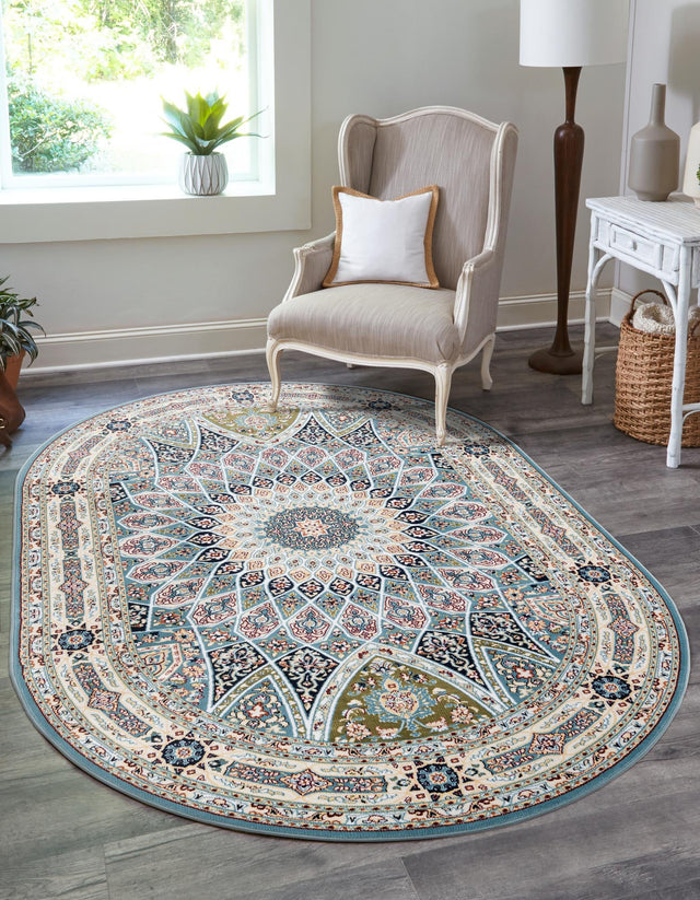Blue 3' 1 x 5' 3 Narenj Oval Area Rug 85% Polypropylene & 15% Polyester Traditional Classic Carpet for Living, Dining, Bedrooms, Office for Sale at Rug Engine