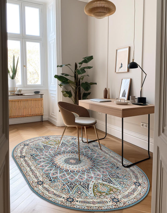 Blue 3' 1 x 5' 3 Narenj Oval Area Rug 85% Polypropylene & 15% Polyester Traditional Classic Carpet for Living, Dining, Bedrooms, Office for Sale at Rug Engine