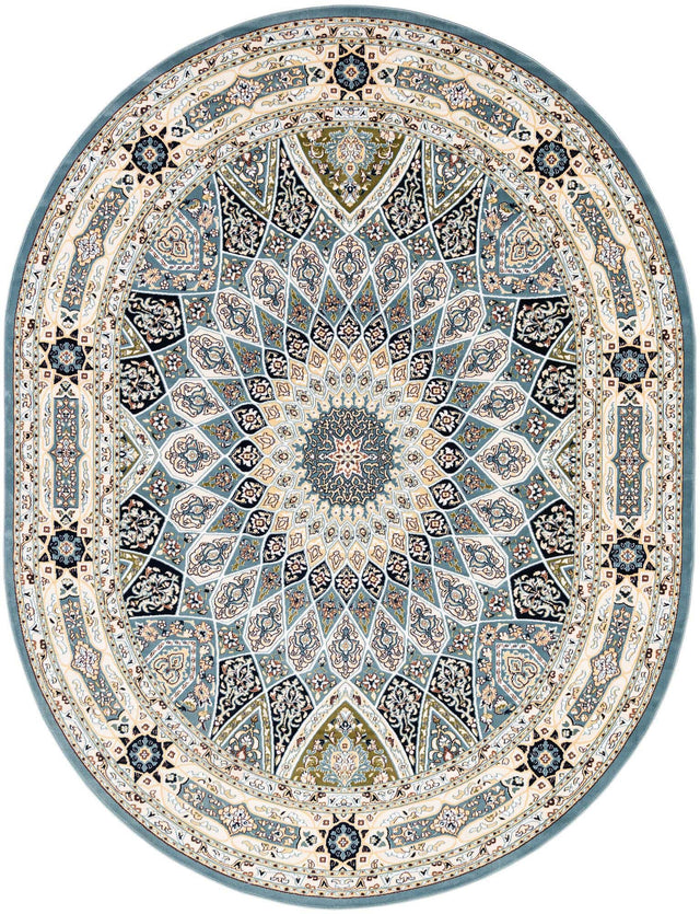 Blue 7' 10 x 10' Narenj Oval Area Rug 85% Polypropylene & 15% Polyester Traditional Classic Carpet for Living, Dining, Bedrooms, Office for Sale at Rug Engine