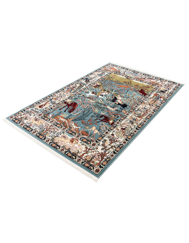 Blue 4' 1 x 6' 1 Narenj Rectangle Area Rug 85% Polypropylene & 15% Polyester Traditional Classic Carpet for Living, Dining, Bedrooms, Office for Sale at Rug Engine