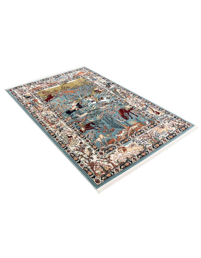 Blue 4' 1 x 6' 1 Narenj Rectangle Area Rug 85% Polypropylene & 15% Polyester Traditional Classic Carpet for Living, Dining, Bedrooms, Office for Sale at Rug Engine
