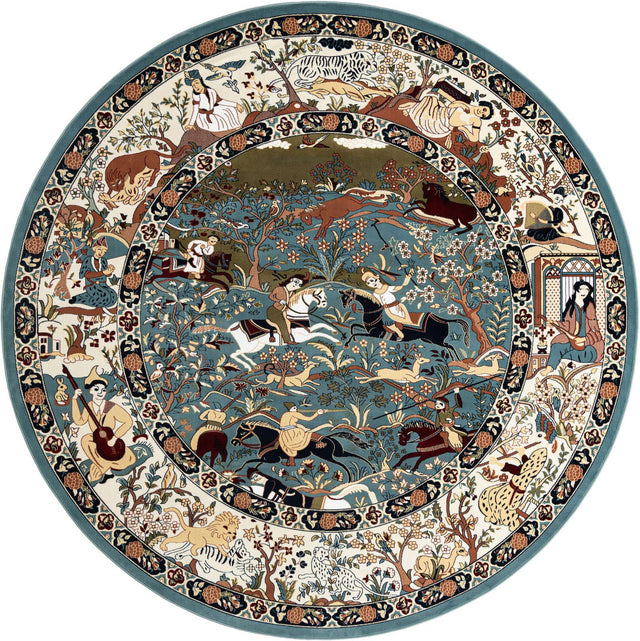 Blue 6' 1 x 6' 1 Narenj Round Area Rug 85% Polypropylene & 15% Polyester Traditional Classic Carpet for Living, Dining, Bedrooms, Office for Sale at Rug Engine