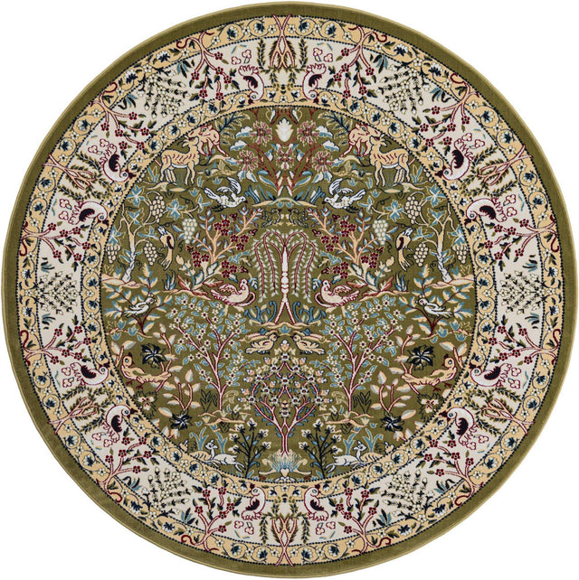 Green 6' 1 x 6' 1 Narenj Round Area Rug 85% Polypropylene & 15% Polyester Traditional Classic Carpet for Living, Dining, Bedrooms, Office for Sale at Rug Engine