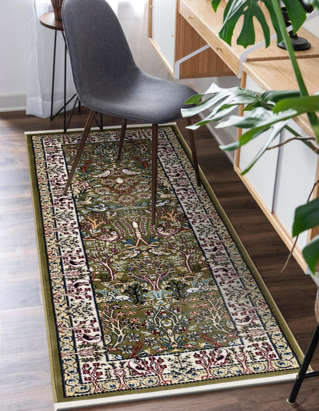 Green 2' 7 x 11' Narenj Runner Area Rug 85% Polypropylene & 15% Polyester Traditional Classic Carpet for Living, Dining, Bedrooms, Office for Sale at Rug Engine