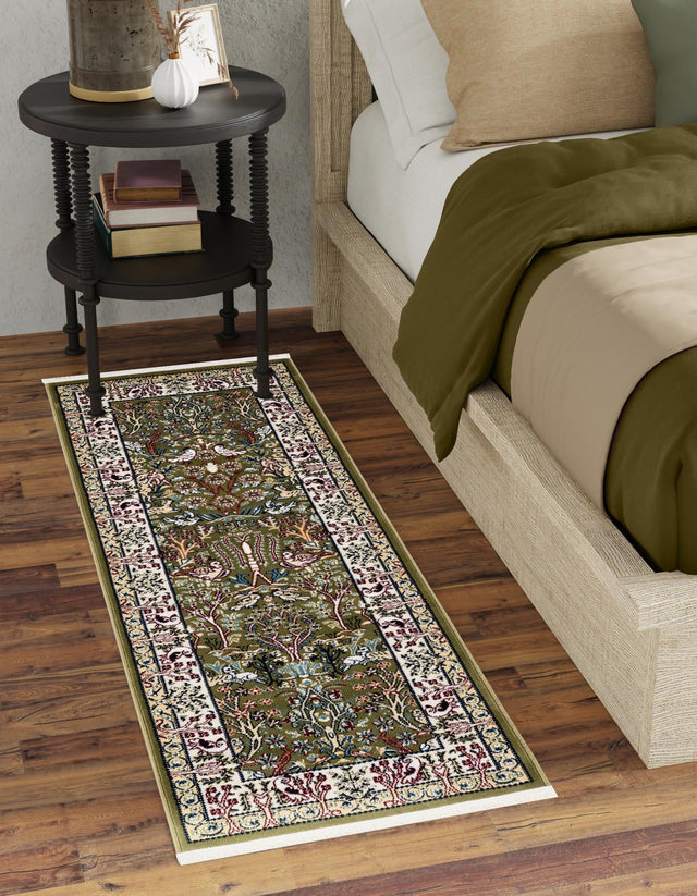 Green 2' 7 x 11' Narenj Runner Area Rug 85% Polypropylene & 15% Polyester Traditional Classic Carpet for Living, Dining, Bedrooms, Office for Sale at Rug Engine