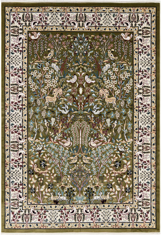 Green 7' 10 x 11' Narenj Rectangle Area Rug 85% Polypropylene & 15% Polyester Traditional Classic Carpet for Living, Dining, Bedrooms, Office for Sale at Rug Engine