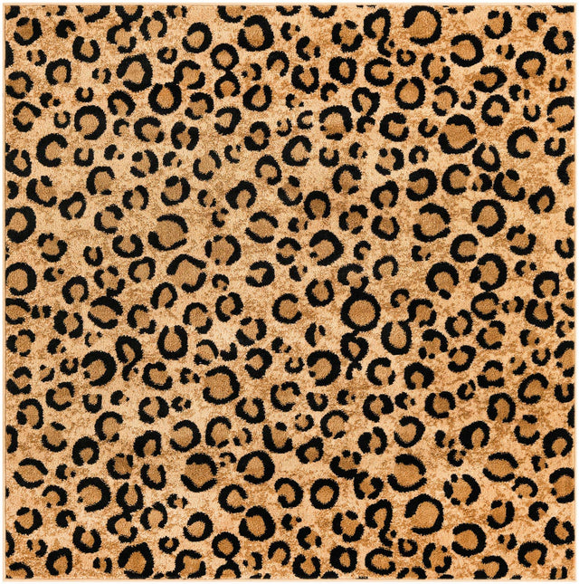 Light Brown 5' 3 x 5' 3 Wildlife Square Area Rug Animal Print Safari Jungle Inspired Carpet for Unique Modern Interior Design for Sale at Rug Engine