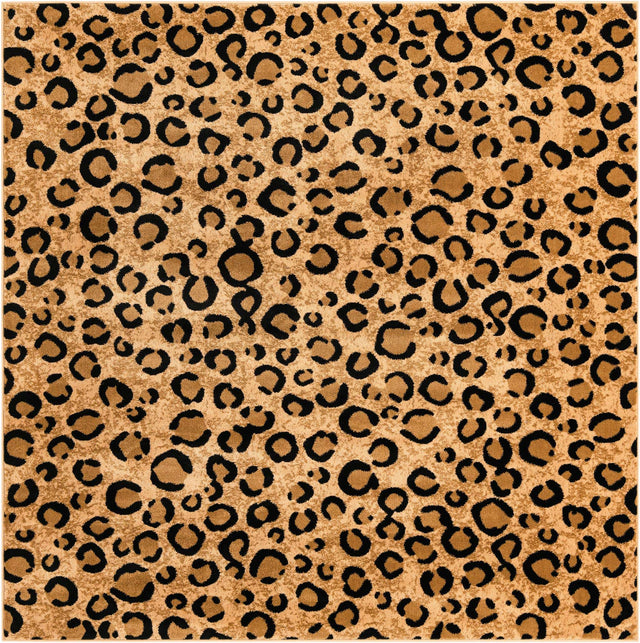 Light Brown 7' 10 x 7' 10 Wildlife Square Area Rug Animal Print Safari Jungle Inspired Carpet for Unique Modern Interior Design for Sale at Rug Engine