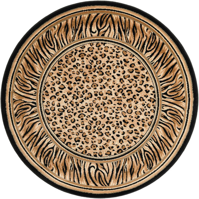Light Brown 5' 3 x 5' 3 Wildlife Round Area Rug Animal Print Safari Jungle Inspired Carpet for Unique Modern Interior Design for Sale at Rug Engine