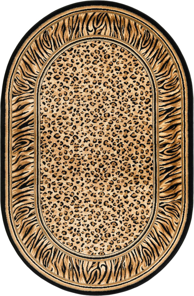Light Brown 5' 3 x 8' Wildlife Oval Area Rug Animal Print Safari Jungle Inspired Carpet for Unique Modern Interior Design for Sale at Rug Engine