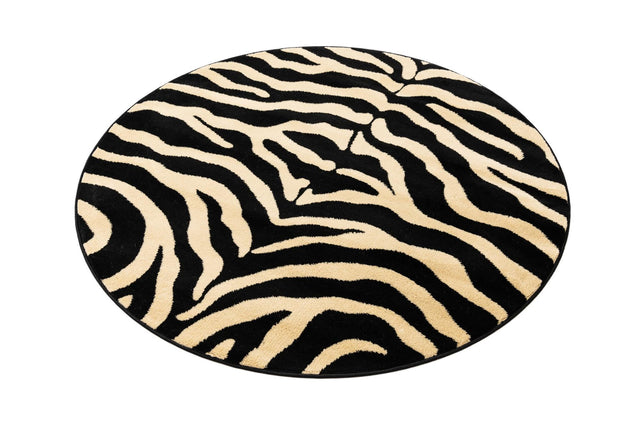 Black 4' 1 x 4' 1 Wildlife Round Area Rug Animal Print Safari Jungle Inspired Carpet for Unique Modern Interior Design for Sale at Rug Engine